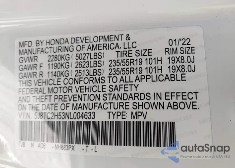 2022 Acura Rdx Technology Package из США, поврежденный, VIN 5J8TC2H53NL004633